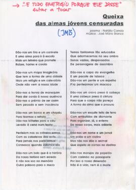 Letra da canção "Queixa das almas jovens censuradas"