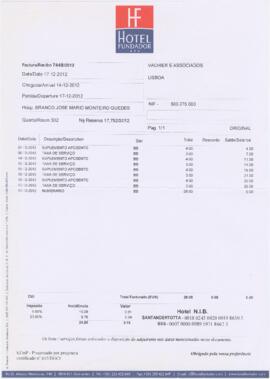 Factura / recibo do Hotel Fundador