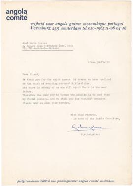 Correspondência de G.v. Langelaar (Angola Comité) para José Mário Branco