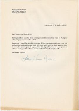Correspondência de Manuel Faria de Almeida para José Mário Branco