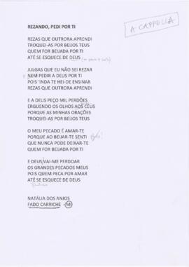 Letra da canção "Rezando, pedi por ti"