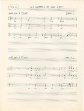 Partitura para voz 2 de harmonização vocal para a canção "Les Vacances au mois d'Aout"