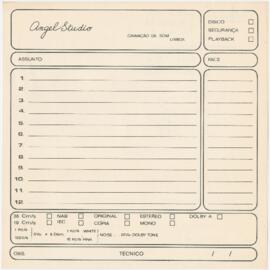 Registo de gravações do Angel Studio + cálculos de horas de gravação