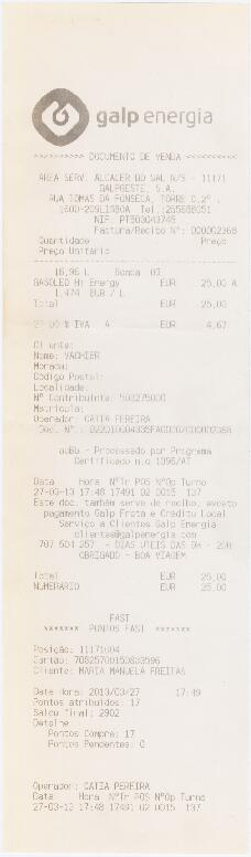 Factura / recibo da Galp