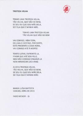 Letra da canção "Tristeza velha"