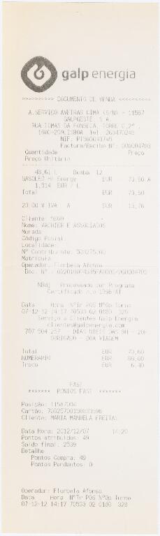 Factura / recibo da Galp