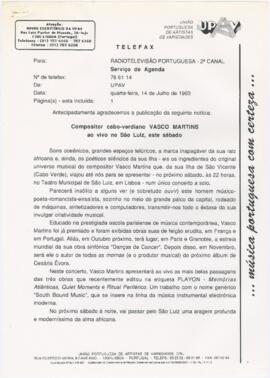 Comunicado de imprensa para a RTP - 2º Canal