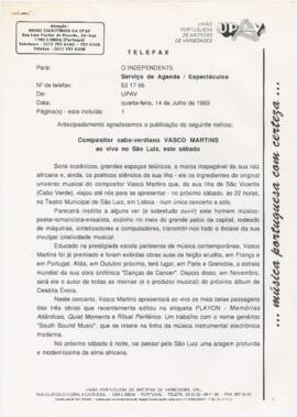 Comunicado de imprensa para o jornal "O Independente"