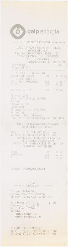 Factura / recibo da Galp