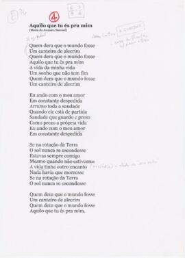 Letra da canção "Aquilo que tu és pra mim"