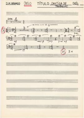 Parte de violoncelo da canção "Cantiga de trabalho"