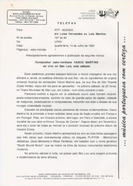 Comunicado de imprensa para a RTP - Agenda