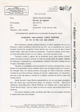 Comunicado de imprensa para a Rádio Voz de Setúbal