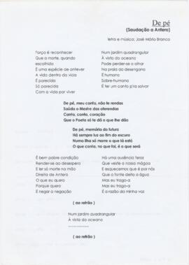 Letra da canção "De pé (Saudação a Antero)"