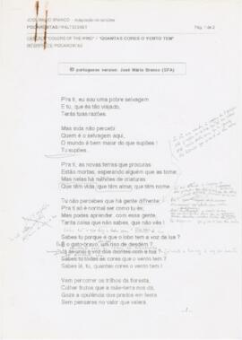 Letra da canção "Quantas cores o vento tem" ("Colors of the Wind")