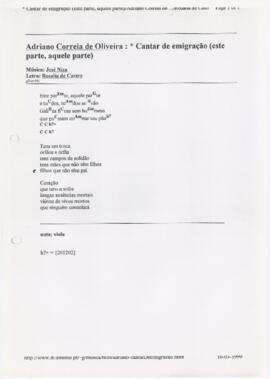 Letra e cifras da canção "Cantar de emigração (este parte, aquele parte)"