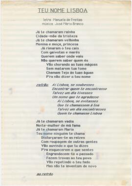 Letra da canção "Teu nome Lisboa"