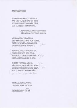 Letra da canção "Tristeza velha"