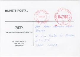 Bilhete postal da RDP para José Mário Branco