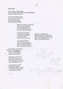 Letra da canção "Olhos fatais"