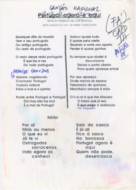 Letra da canção "Portugal agora é aqui"