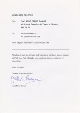 Correspondência de José Mário Branco para José Pedro Caiado
