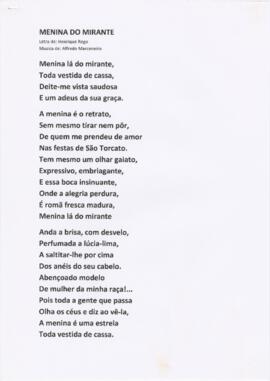 Letra da canção "Menina do Mirante"