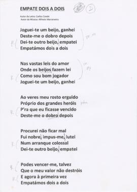 Letra da canção "Empate Dois a Dois"