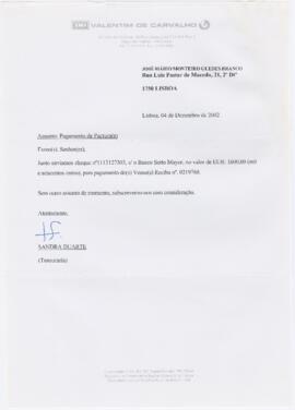 Correspondência de Sandra Duarte (EMI-Valentim de Carvalho) para José Mário Branco