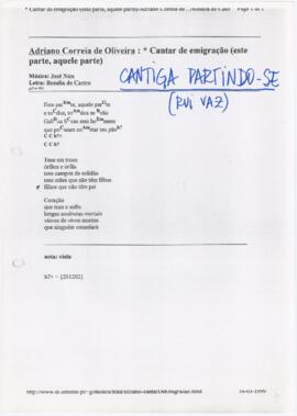 Letra e cifras da canção "Cantar de emigração (este parte, aquele parte)"