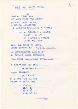 Letra da canção "Aqui há muito peixe" + excerto de guião "Os Três Peixequeteiros&q...