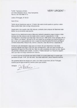 Correspondência de José Mário Branco para Francisco Louçã