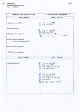 Disco JMB - Calendário de gravações