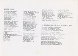 Letras das canções "Guerra e Paz" e "As certezas do meu mais brilhante amor"