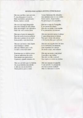Letra da canção "Queixa das almas jovens censuradas"