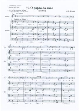 Partitura para voz e quarteto de cordas friccionadas da canção "O papão do anão" + Exce...