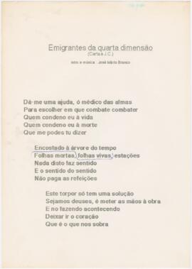 Letra da canção "Emigrantes da quarta dimensão (Carta a J.C.)"