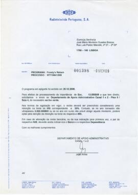 Correspondência entre João Alves (RTP) e José Mário Branco