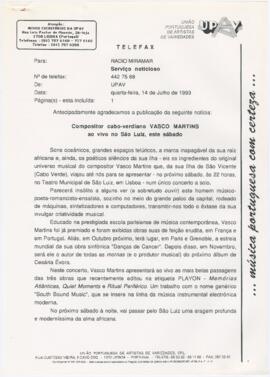 Comunicado de imprensa para a Rádio Miramar