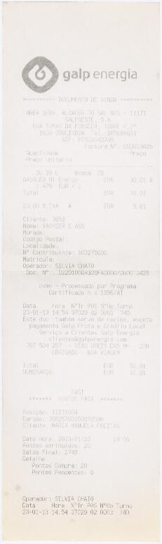 Factura / recibo da Galp