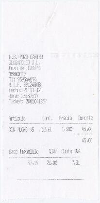 Factura / recibo de abastecimento de combustível