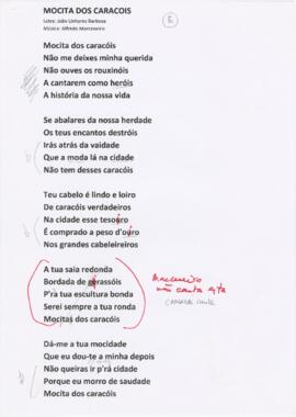 Letra da canção "Mocita dos Caracóis"