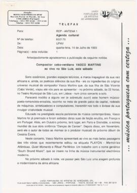 Comunicado de imprensa para a RDP - Antena 1