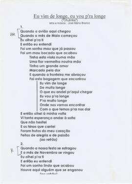 Letra da canção "Eu vim de longe, eu vou p'ra longe (Chulinha)"