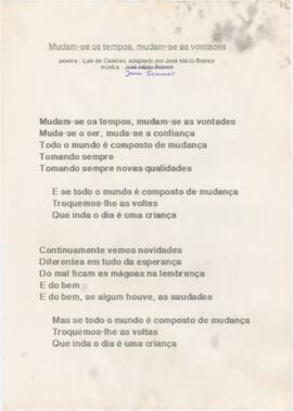 Letra da canção "Mudam-se os tempos, mudam-se as vontades"
