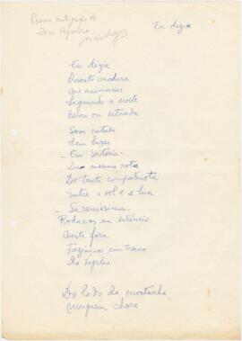 Poema / letra de canção "Eu dizia"