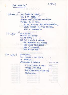 Letra da canção "Sentimental" + anúncio de A Comuna