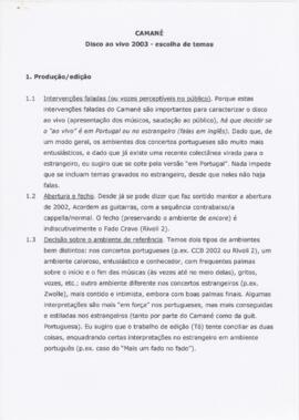 Camané - Disco ao Vivo 2003 - escolha de temas