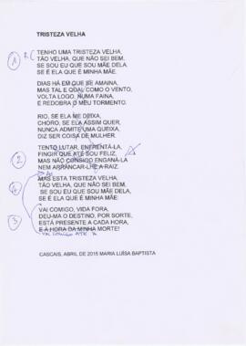Letra da canção "Tristeza velha"