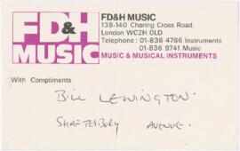 Cartão de contacto da FD&H Music